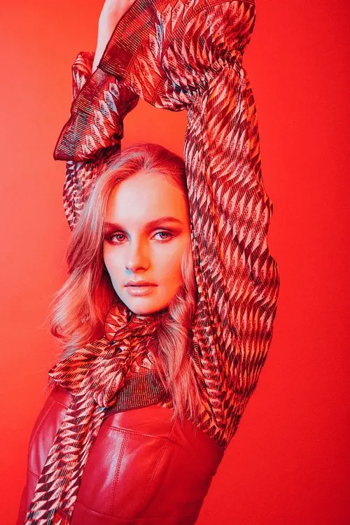 Red and Gold Patterned Portrait, maximalist, photographic, vibrant