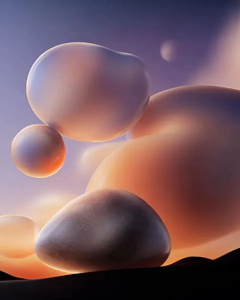 Organic 3D Fluid Blobs, glassmorphism, gradient-heavy, dark
