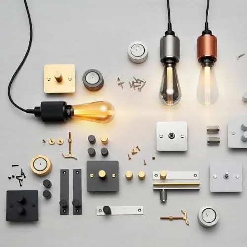 Hardware Component and Light Bulb Layout, minimal, technical, light