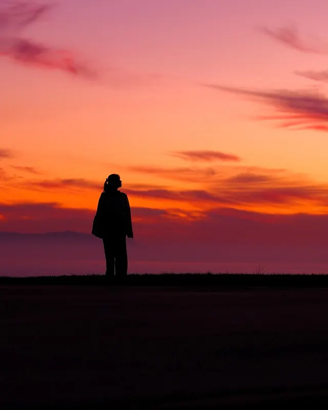 Silhouette at Sunset, minimal, photographic, warm