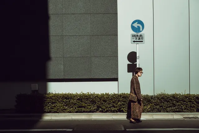 Street Scene with Japanese Signage, minimal, photographic, muted