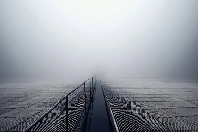 Foggy Industrial Pathway, minimal, monochrome, monochrome