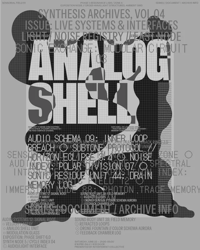 Analog Shell Typography Design, brutalist, neo-brutalist, monochrome