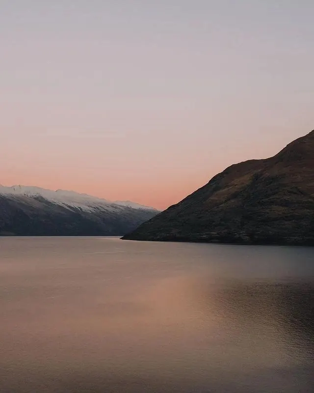 Mountain Lake at Sunset, photographic, minimal, muted