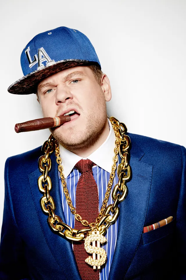 Man in Suit with Cigar and Gold Chain, photographic, maximalist, high-contrast
