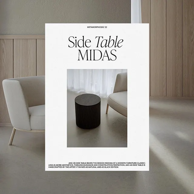 Side Table MIDAS Advertisement, minimal, editorial, monochrome
