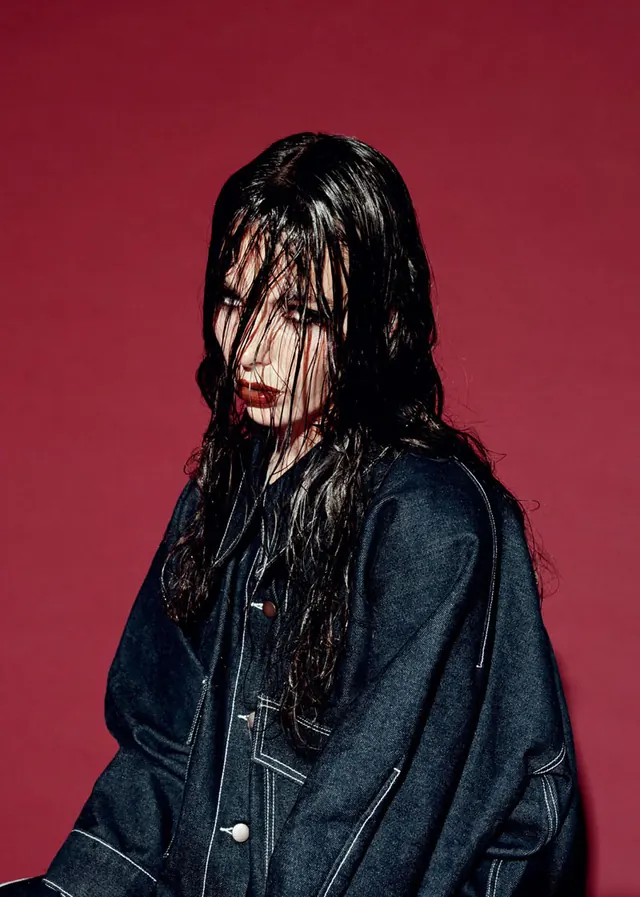 Distorted Portrait with Red Background, brutalist, maximalist, high-contrast
