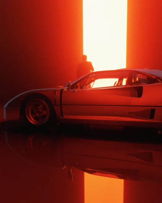 Red Sports Car Silhouette, minimal, photographic, vibrant