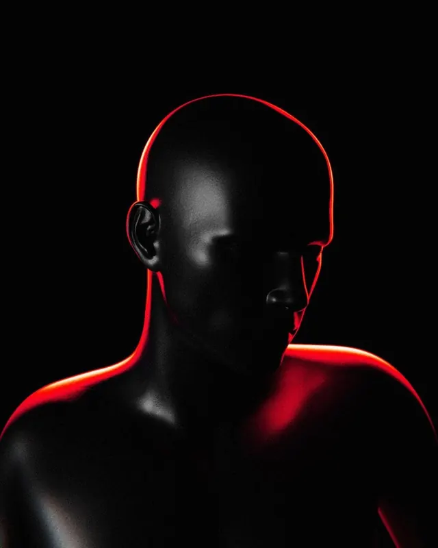 Red Rimmed Portrait, minimal, dark-mode, dark