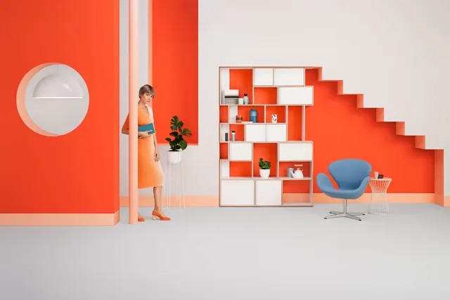 Minimalist Interior Mockup with Geometric Shelving, minimal, geometric, vibrant