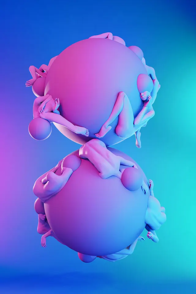 Abstract 3D Sphere Composition, 3d-render, gradient-heavy, vibrant