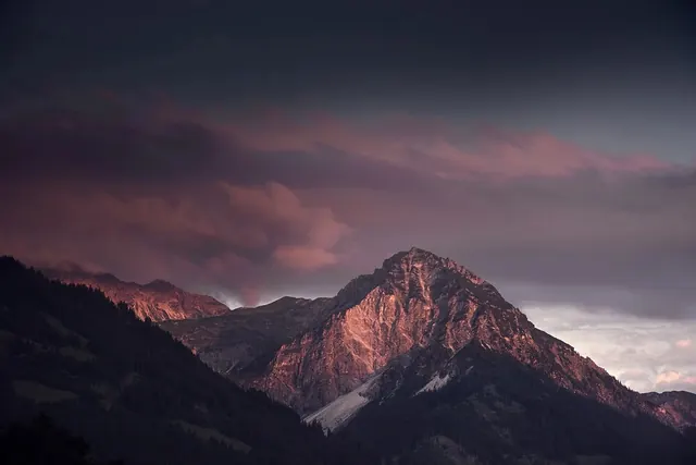 Mountain Peak at Dusk, photographic, organic, dark