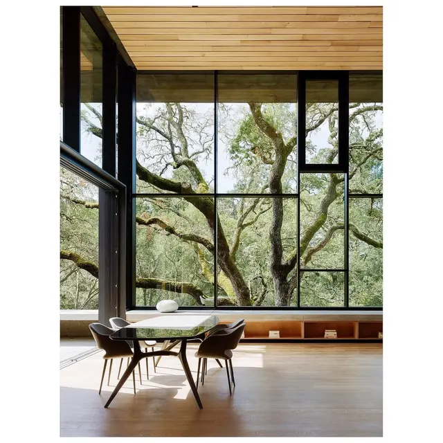 Modern Interior with Floor-to-Ceiling Windows, minimal, photographic, warm