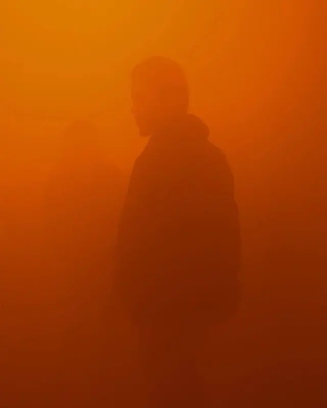 Silhouette in Orange Mist, photographic, abstract, warm