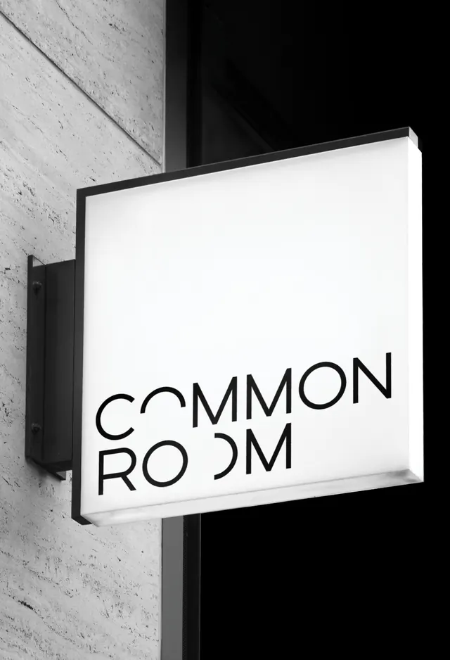 Common Room Signage Mockup, minimal, swiss, high-contrast