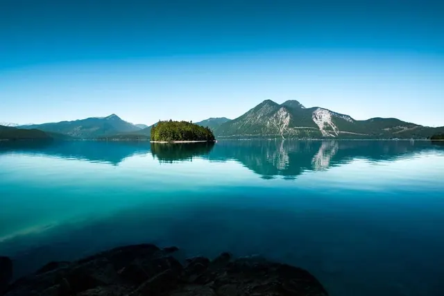 Mountain Lake Landscape, photographic, minimal, cool