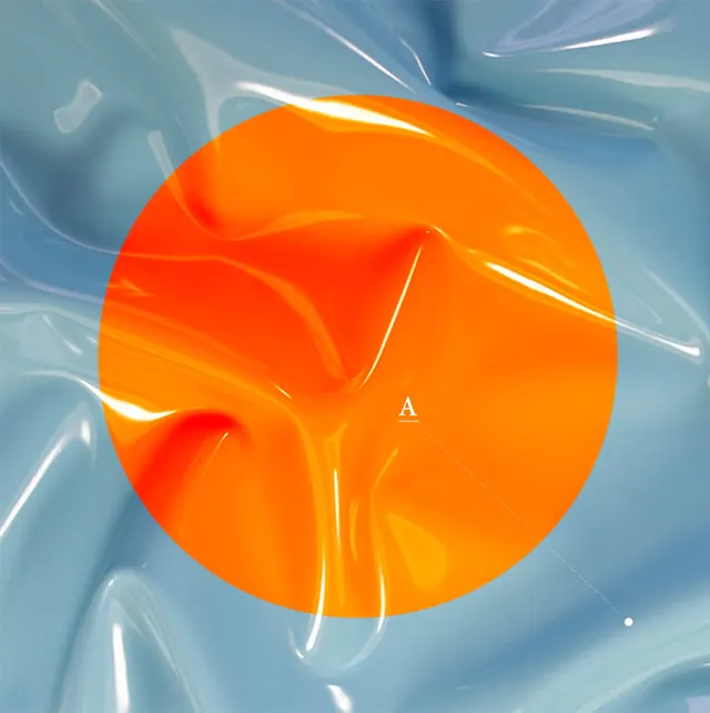 Abstract Orange Sphere on Blue Fabric, organic, 3d-render, vibrant