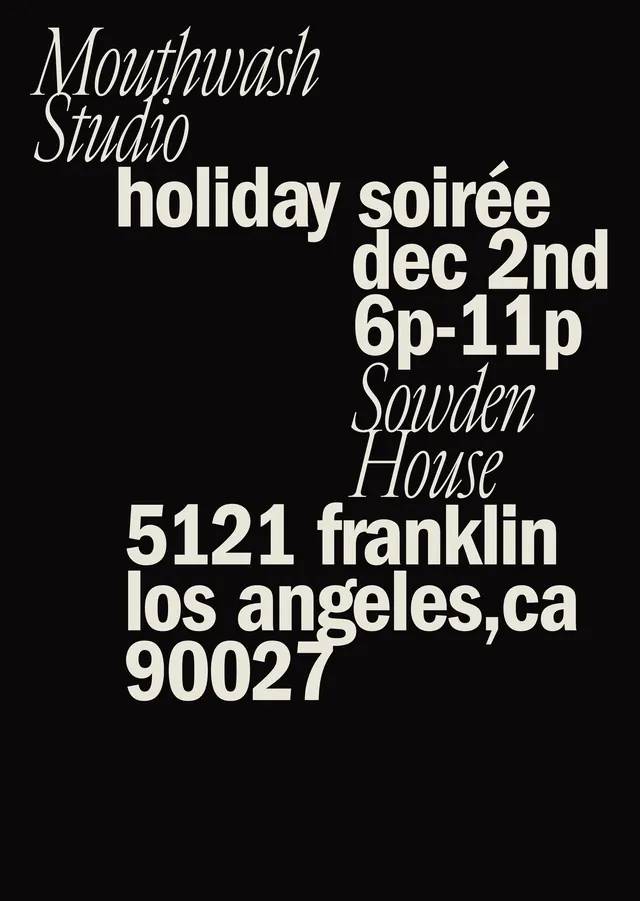Mouthwash Studio Holiday Soirée Poster, minimal, brutalist, high-contrast