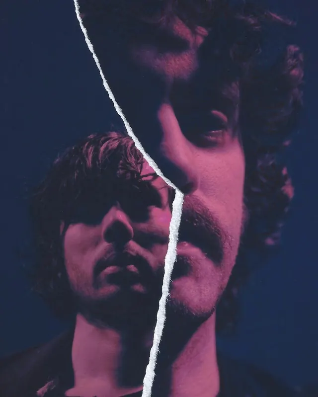 Split Portrait Collage, brutalist, editorial, dark