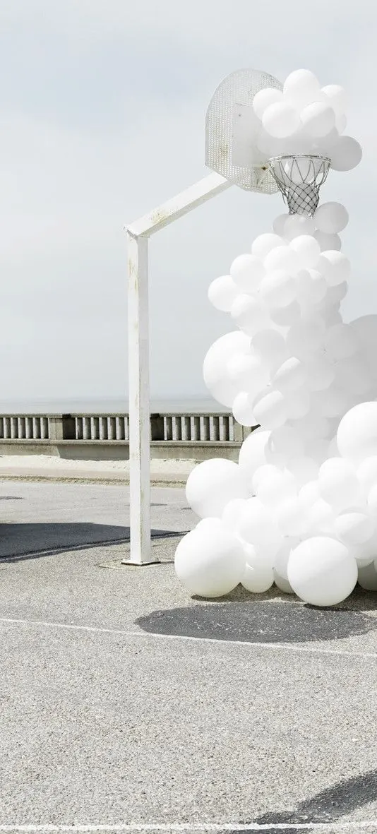 3D Render of Basketball Hoop with Clouds, minimal, 3d-render, light