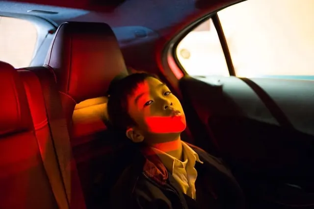 Smiling Woman in Car Interior, photographic, organic, warm