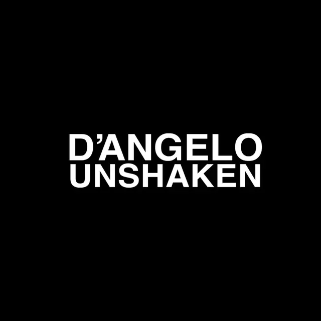 D'Angelo Unshaken Wordmark, minimal, monochrome, high-contrast