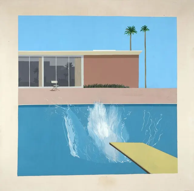 Minimalist Poolside Architecture Illustration, minimal, flat, vibrant