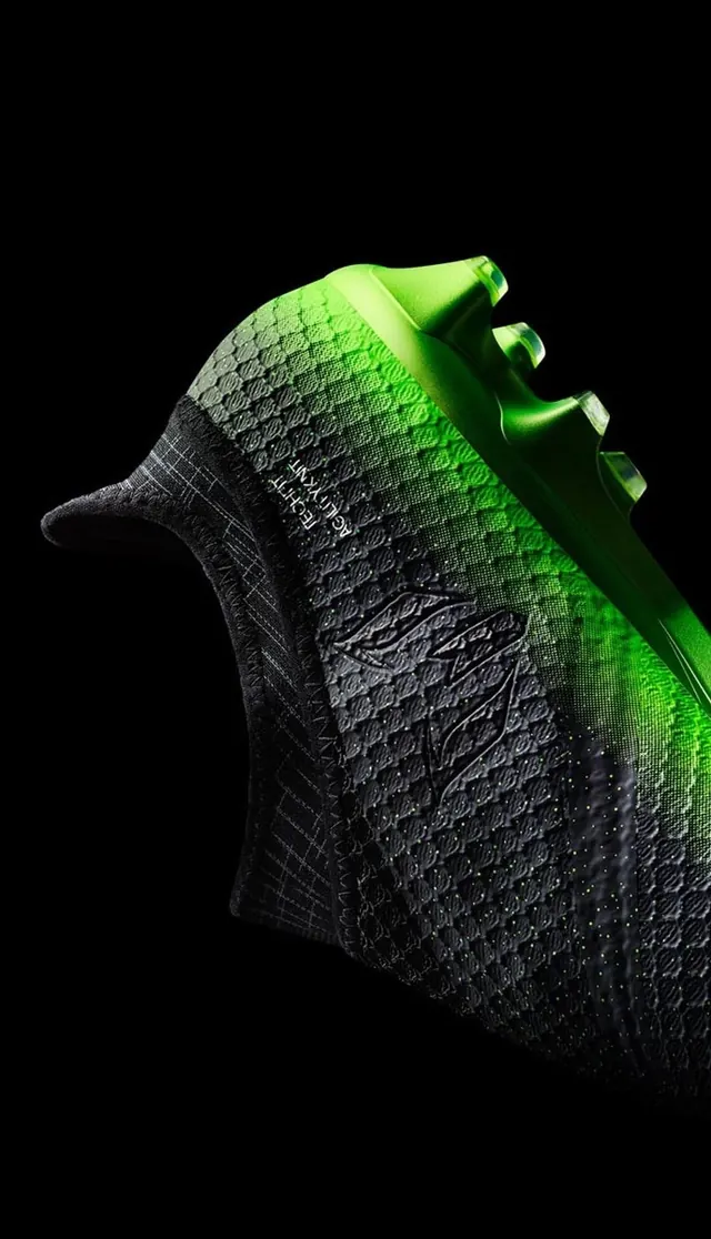 Neon Green and Grey Athletic Shoe, dark-mode, photographic, dark