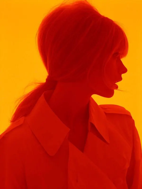 Duotone Portrait in Red and Yellow, minimal, photographic, vibrant