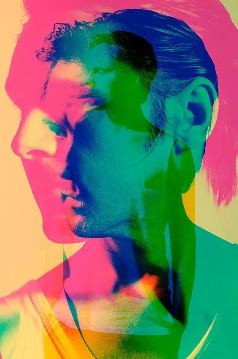 Duotone Portrait Collage, maximalist, abstract, vibrant
