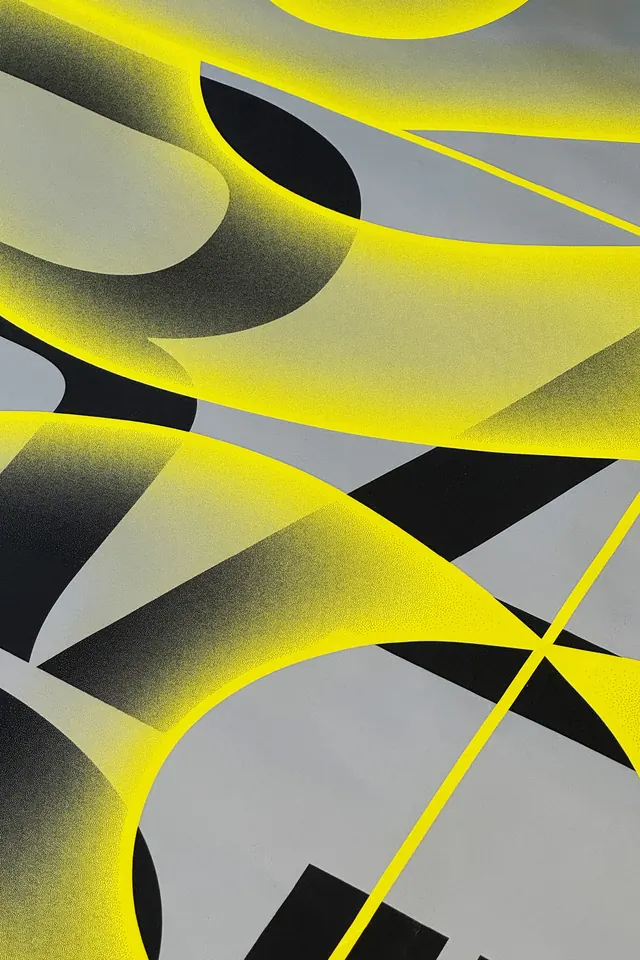 Abstract Yellow and Grey Ribbon Graphic, geometric, abstract, vibrant