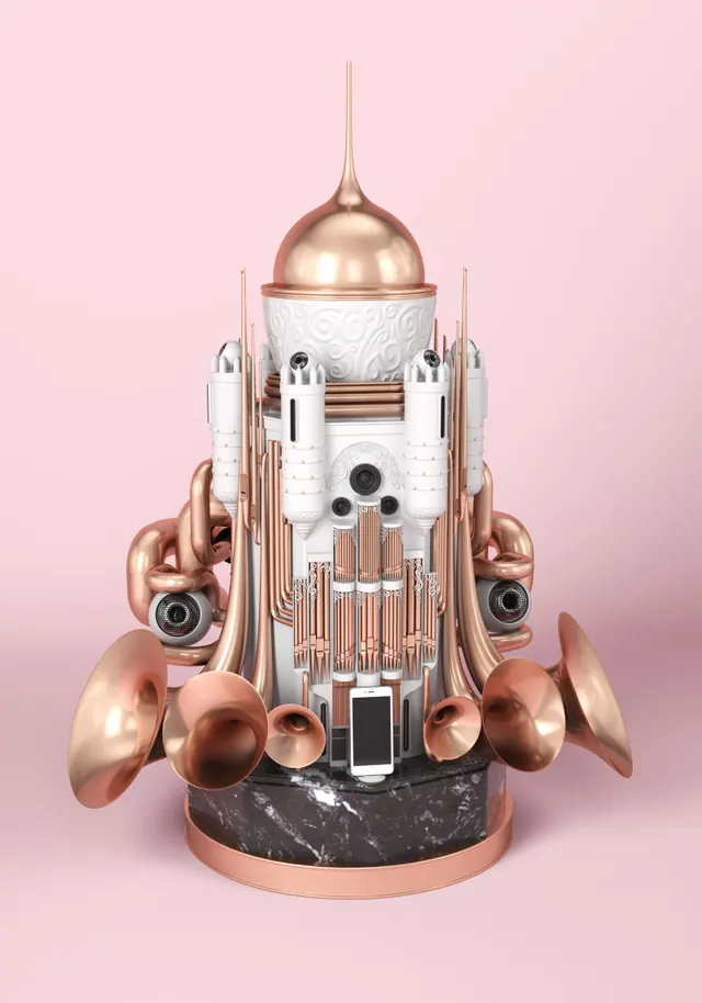 3D Render of a Steampunk-Inspired Mechanical Device, 3d-render, technical, warm