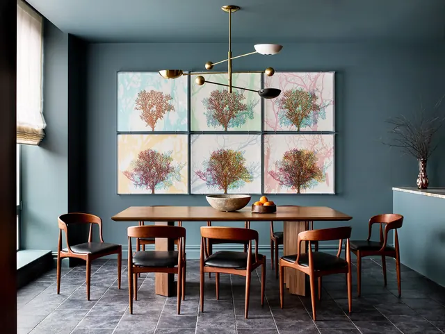 Modern Interior Design with Abstract Art, minimal, luxury, dark