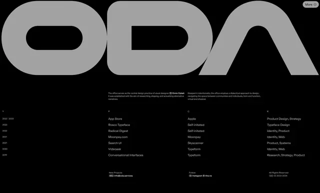 ODA Identity System, minimal, swiss, dark
