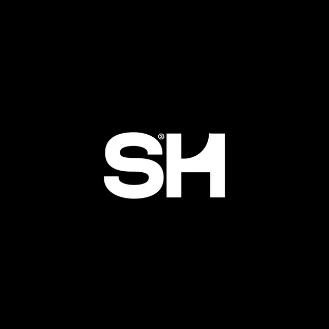 SH Wordmark Logo, minimal, monochrome, high-contrast