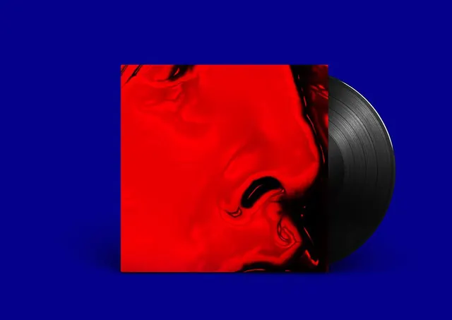 Vinyl Record Mockup with Red Fabric Texture, 3d-render, abstract, vibrant