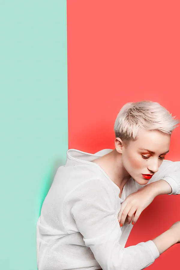 Portrait with Color Block Background, minimal, photographic, vibrant