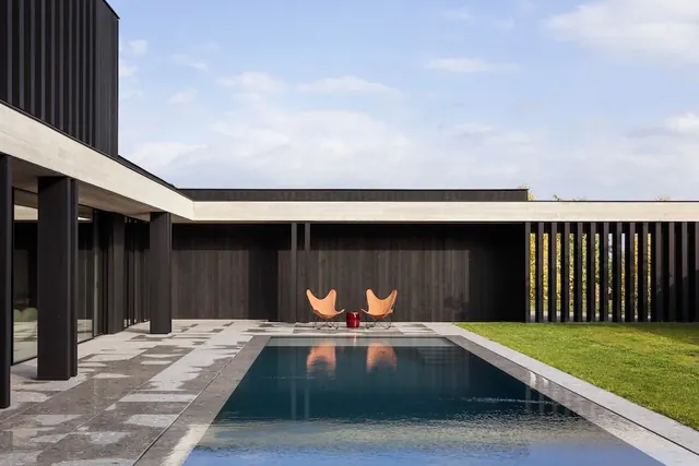 Modernist Poolside Architecture, minimal, luxury, dark