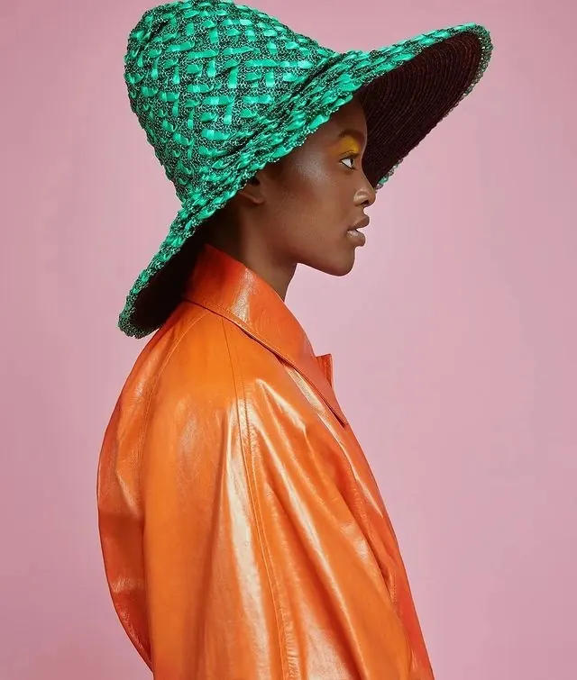 Fashion Portrait with Textured Hat, luxury, photographic, vibrant