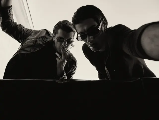 Two Men in Glasses, monochrome, photographic, monochrome