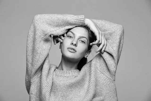 Monochrome Portrait of a Woman in a Sweater, minimal, monochrome, monochrome