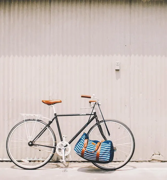 Minimalist Bicycle with Blue Basket, minimal, photographic, light