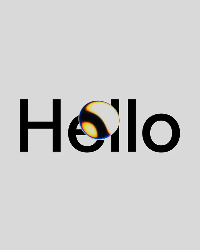 Hello Wordmark with Sphere Graphic, minimal, geometric, high-contrast