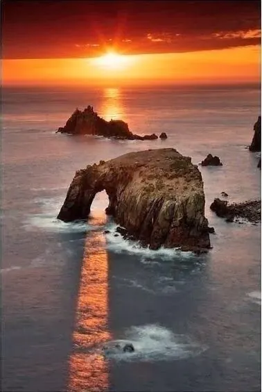 Sunset Ocean Landscape, photographic, organic, warm