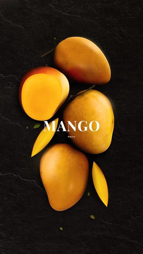 Mango Wordmark with Abstract Fruit Elements, minimal, geometric, dark