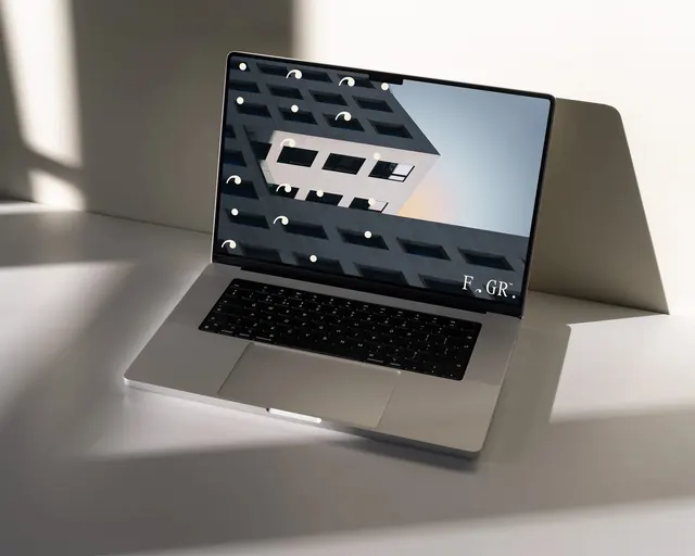 Laptop Mockup with Abstract UI Design, minimal, corporate-clean, dark