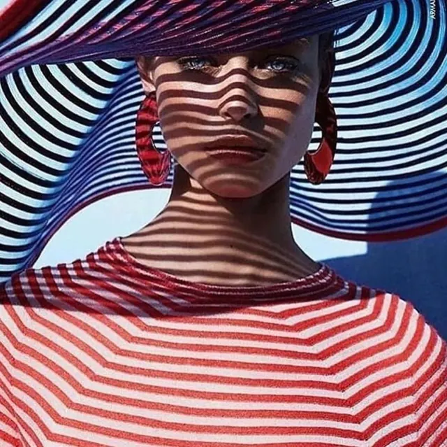 Striped Portrait Illustration, maximalist, geometric, vibrant