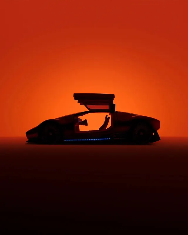 Silhouette of a Car in Orange Glow, minimal, geometric, vibrant