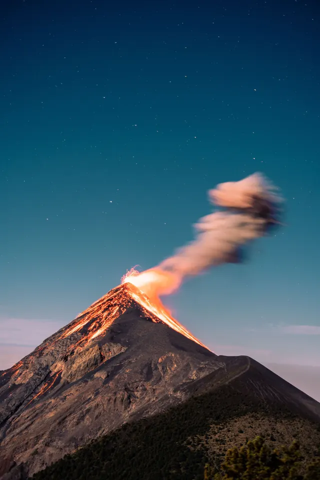 Volcanic Eruption at Night, photographic, organic, dark