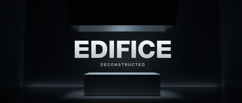 EDIFICE DECONSTRUCTED Wordmark Mockup, minimal, dark-mode, dark